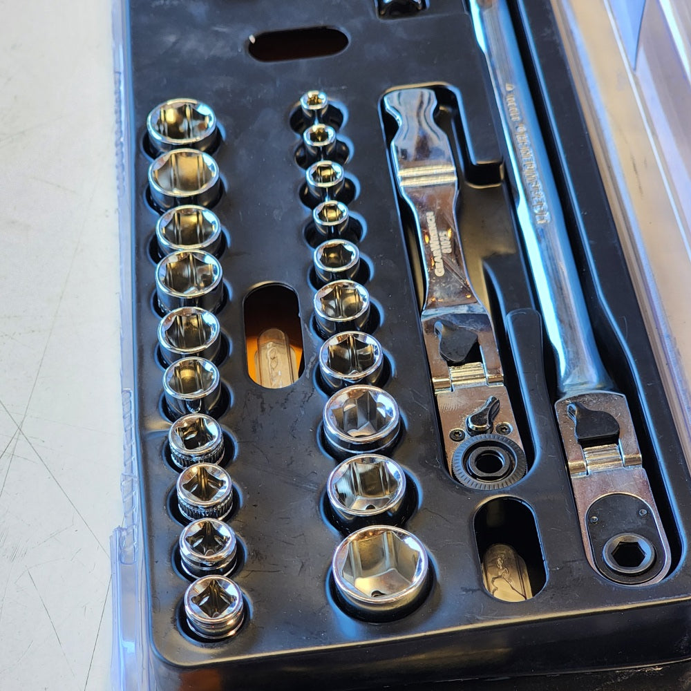 1/4 in. Drive 6-Point SAE/Metric Slim Flex-Head Ratchet and Socket Mechanics Tool Set (55-Piece) (81039) 1/4 in. Drive 6-Point SAE/Metric Slim Flex-Head Ratchet and Socket Mechanics Tool Set (55-Piece) (81039)